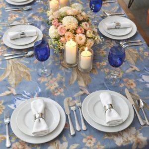 Mantel Floral Elegante Azul para Mesa de Comedor